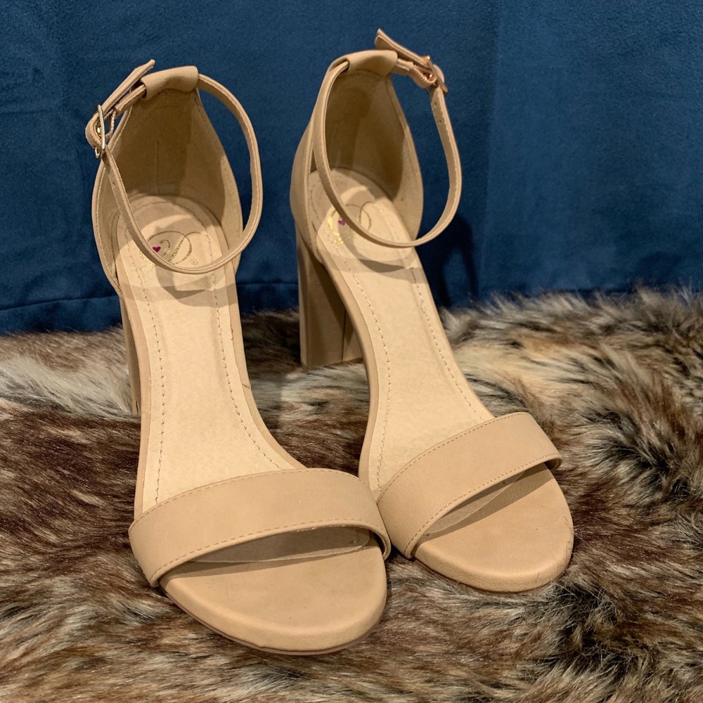 Nude Ankle Strap Chunky Heel